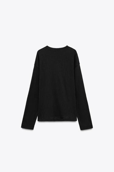 RUSTIKALES FLAMÉ-T-SHIRT - Schwarz von Zara