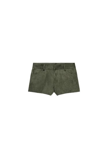 SHORTS MINI EFEITO SUEDE - Verde-musgo da Zara