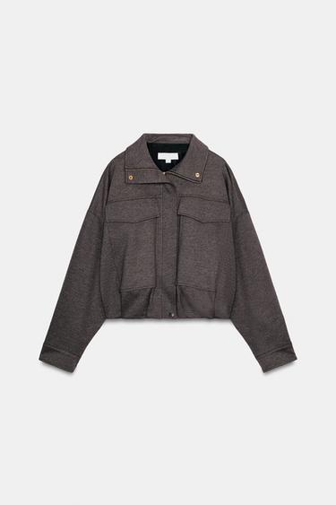 Zara HIGH COLLAR BOMBER JACKET - brown vigore
