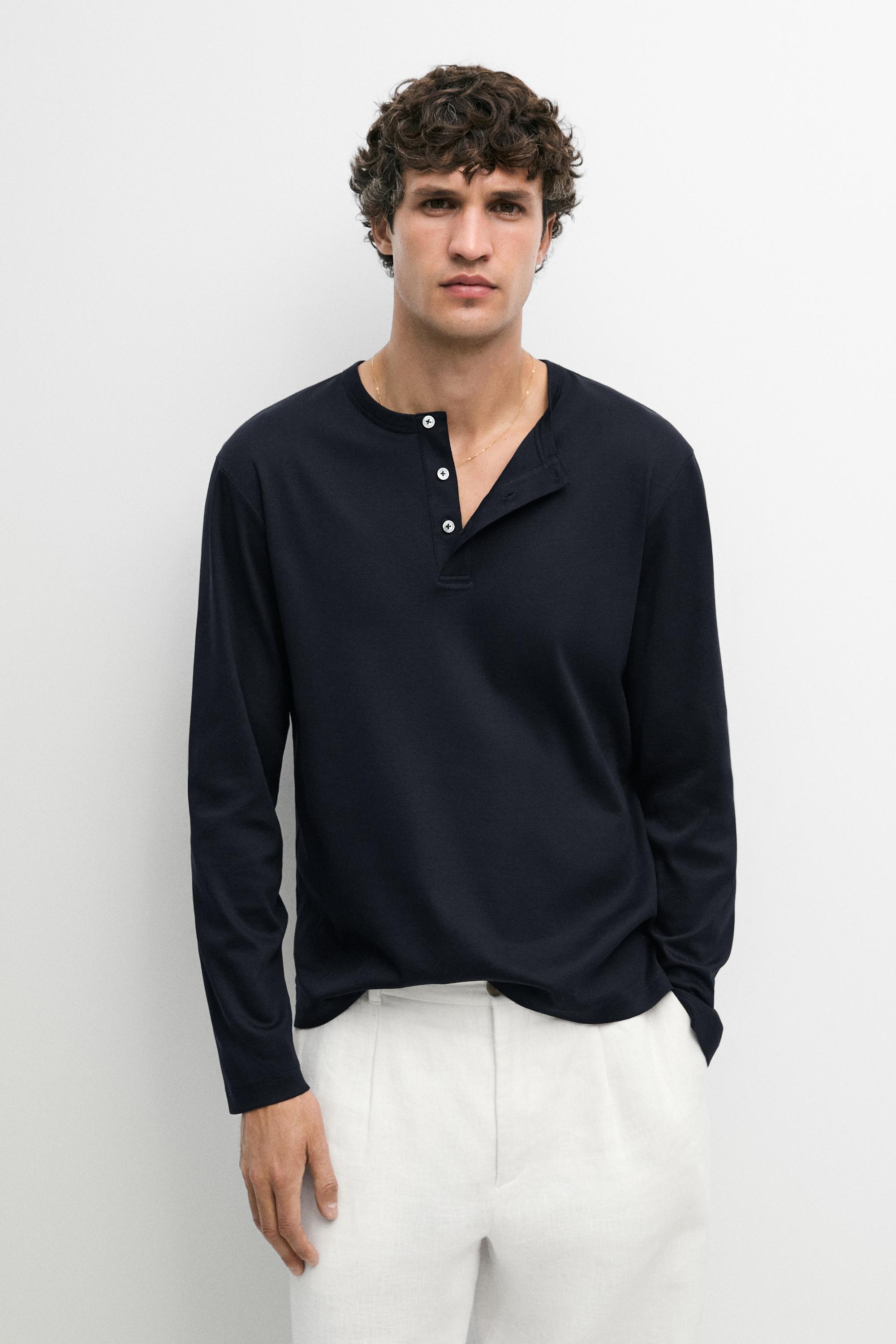 100% cotton long sleeve henley T-shirt