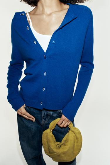 Zara 100% WOOL KNIT JACKET - Bluish