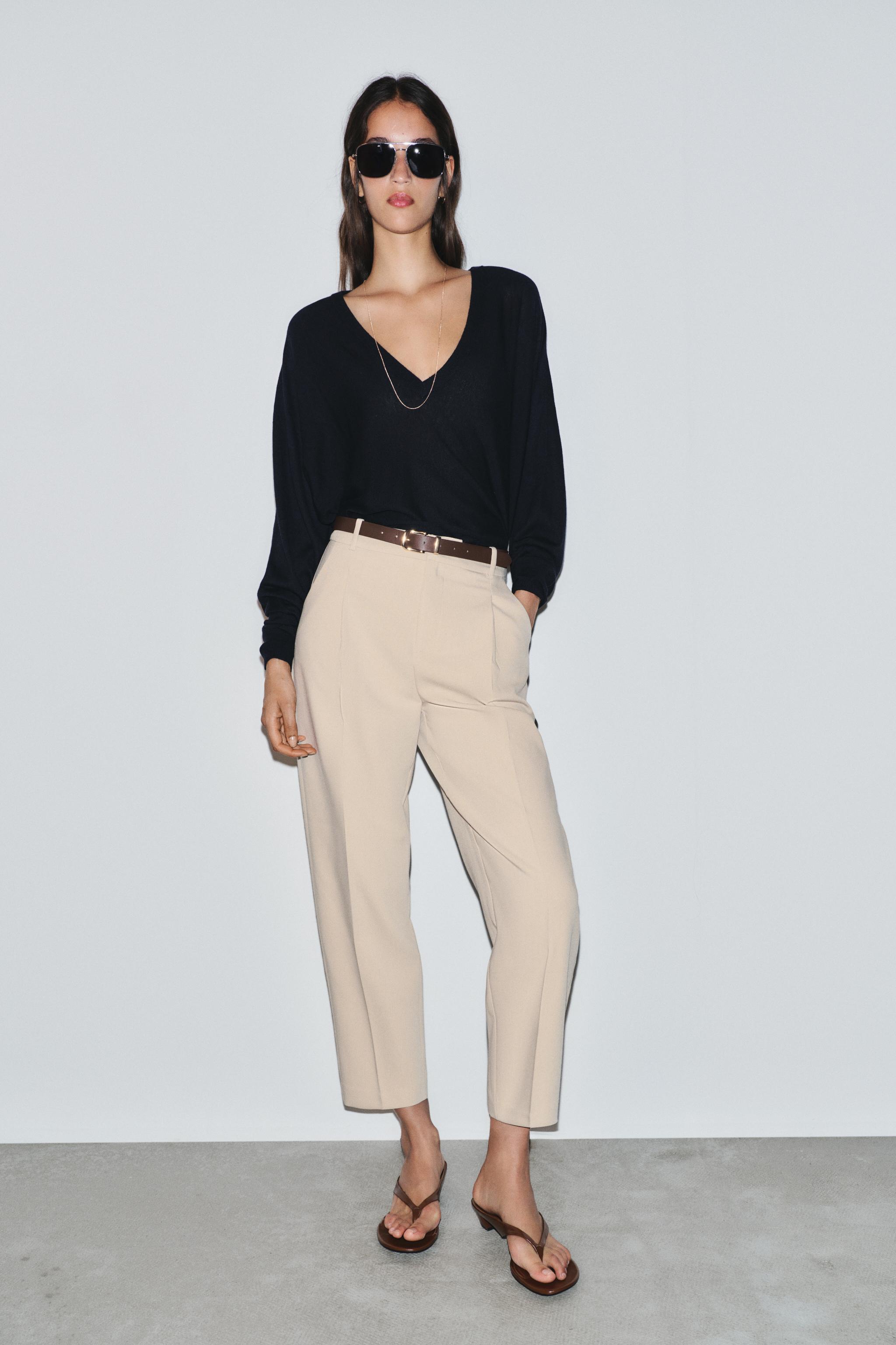 BELTED ANKLE PANTS — Light camel