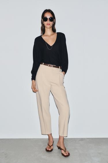 CROPPED TROUSERS WITH BELT - Light camel by Zara