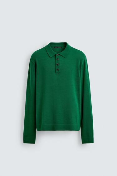 POLO EM MALHA 100% LÃ - Verde da Zara
