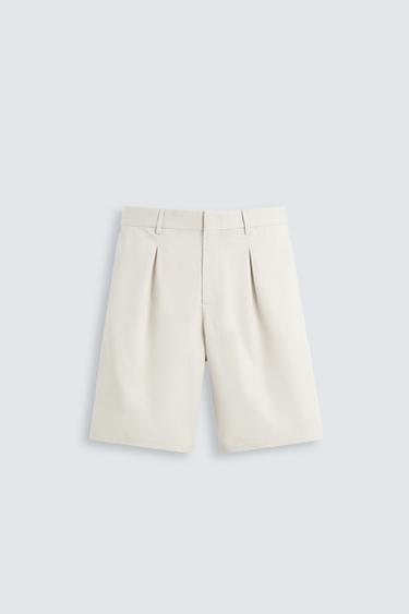 BERMUDA ALGODÓN - LINO PLIEGUES - Beige claro de Zara