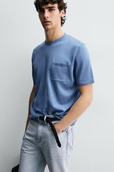 REGULAR FIT COTTON KNIT T-SHIRT - Blue by Zara - Image 5