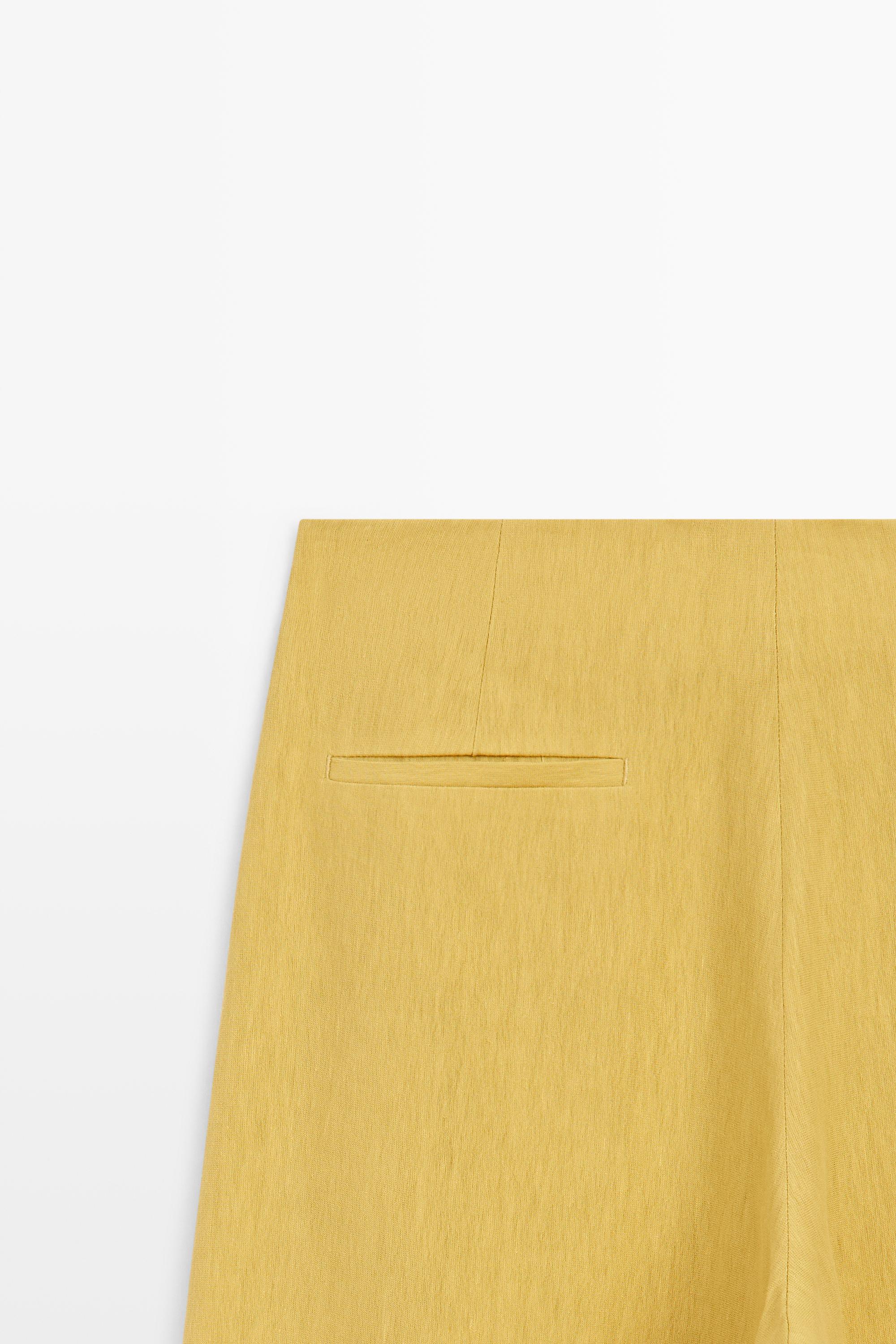 Wide-leg flowing linen blend pleated pants