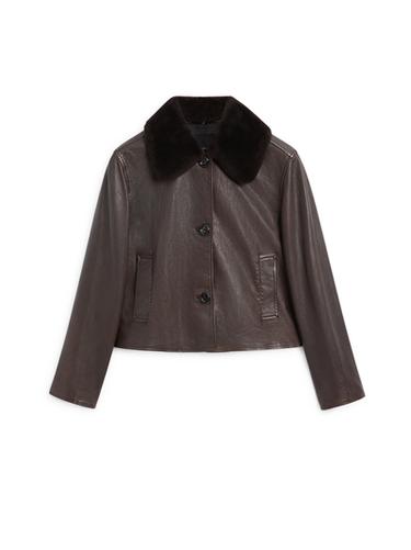 Zara Nappa leather jacket with lambskin collar - Brown