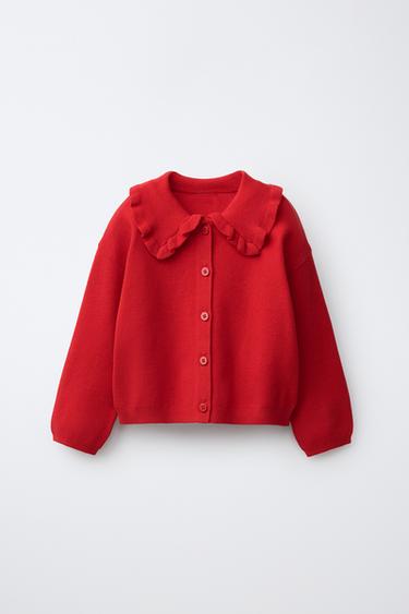 RUFFLED PETER PAN COLLAR CARDIGAN - Red by Zara