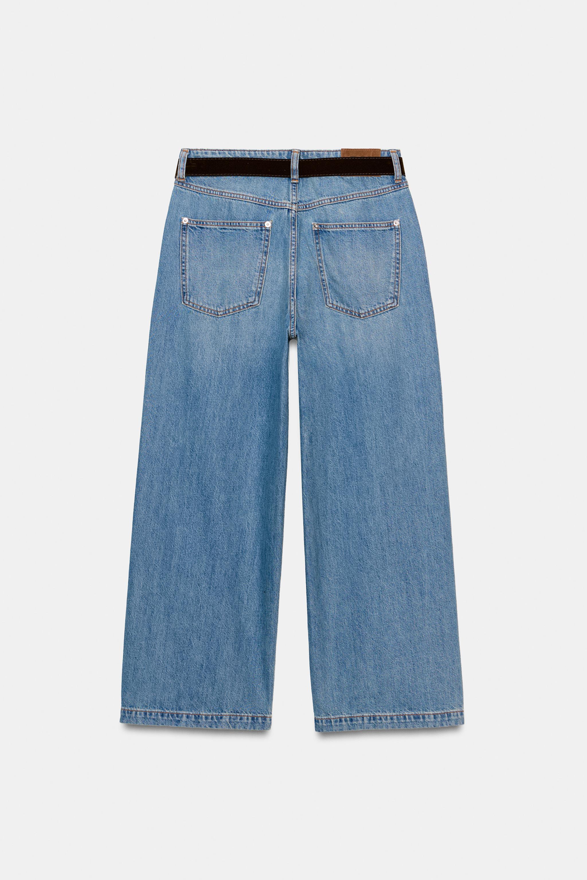 Z.08 WIDE LEG CROPPED BELTED JEANS - Mid-blue | ZARA United States