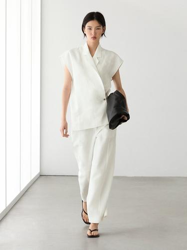 Pantalón barrel fit lino - Blanco roto de Zara - Imagen 0