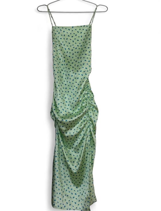 zara blue and green floral dress SATIN EFFECT PRINT SECOND HAND creating an oh