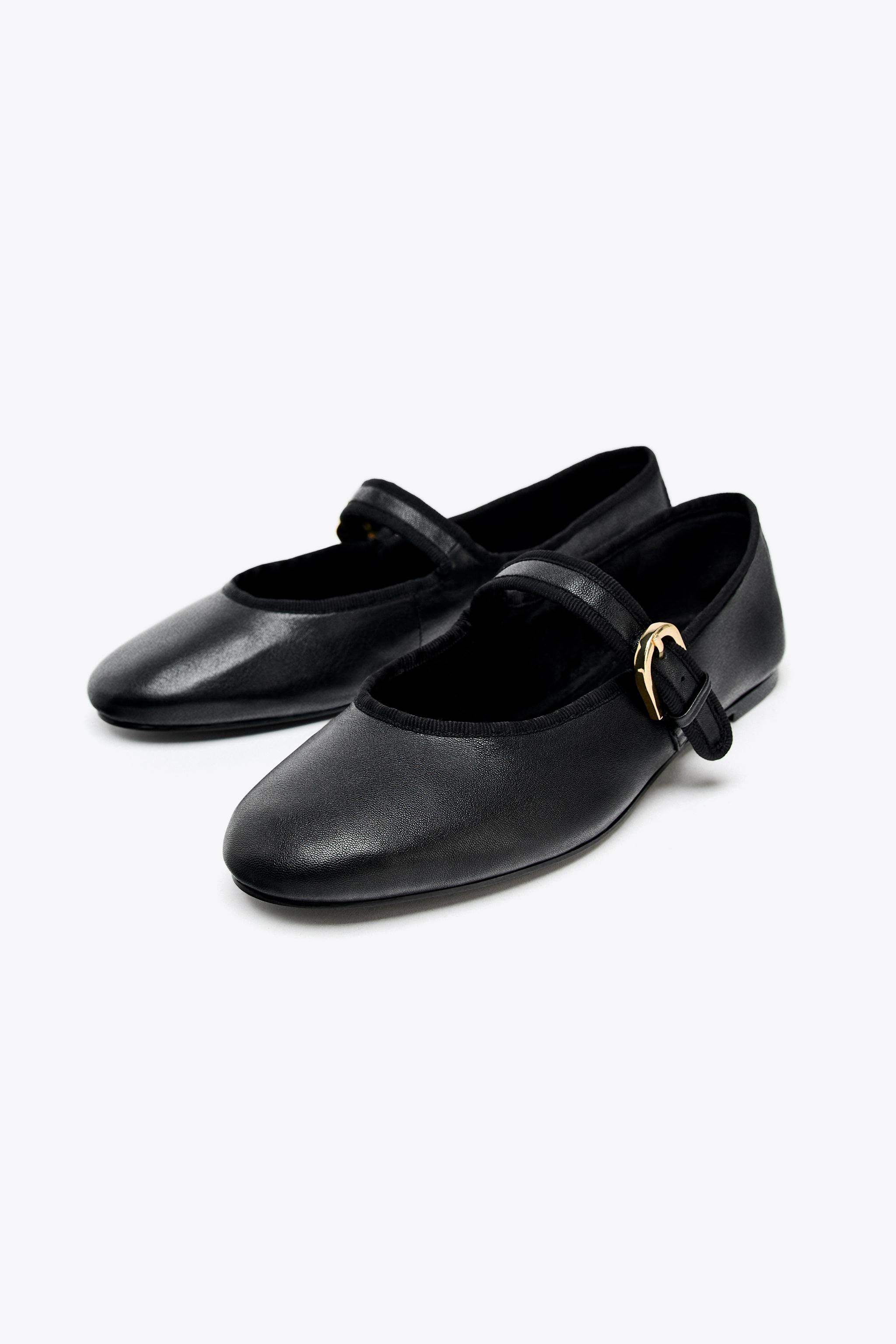 新品☆ZARA ザラ レザーフラットバレリーナシューズ レザー フラットシューズ 50TH ANNIVERSARY - ブラック | ZARA