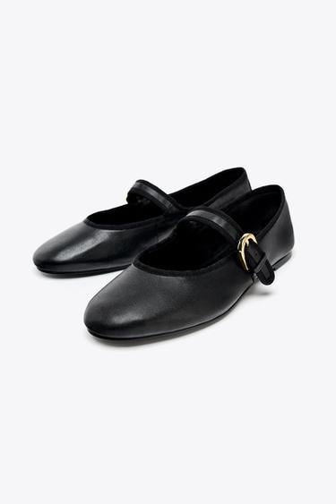 FLAT LEATHER BALLERINAS - Black by Zara - Image 2