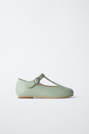 T-BAR LEATHER BALLET FLATS LIMITED EDITION - Green by Zara