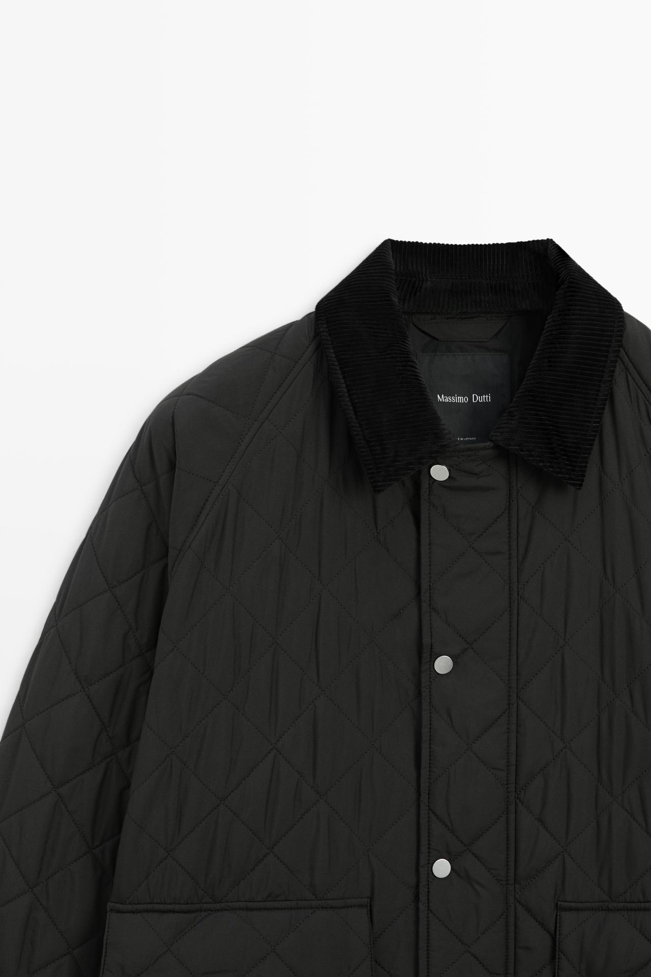 Quilted jacket with corduroy collar — Black