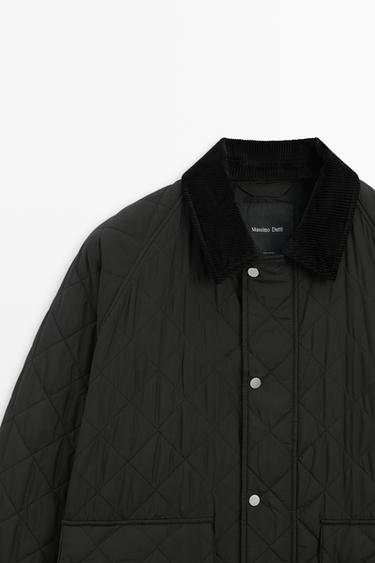 Quilted jacket with corduroy collar — Black 2