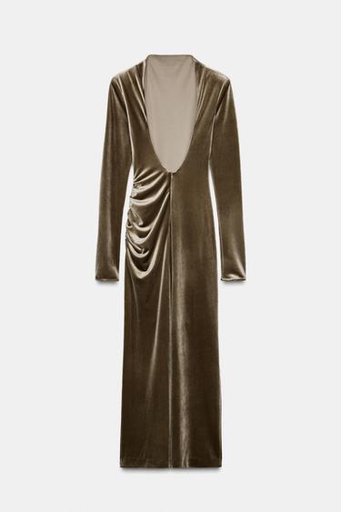 DRAPED VELVET DRESS WITH SHOULDER PADS - Light grey by Zara
