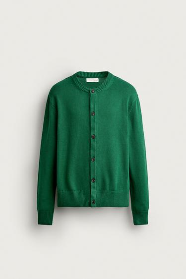 МАҚТА ҚОСПАСЫНАН ТІГІЛГЕН ЕРКІН ПІШІМДІ КАРДИГАН - Жасыл Zara компаниясынан