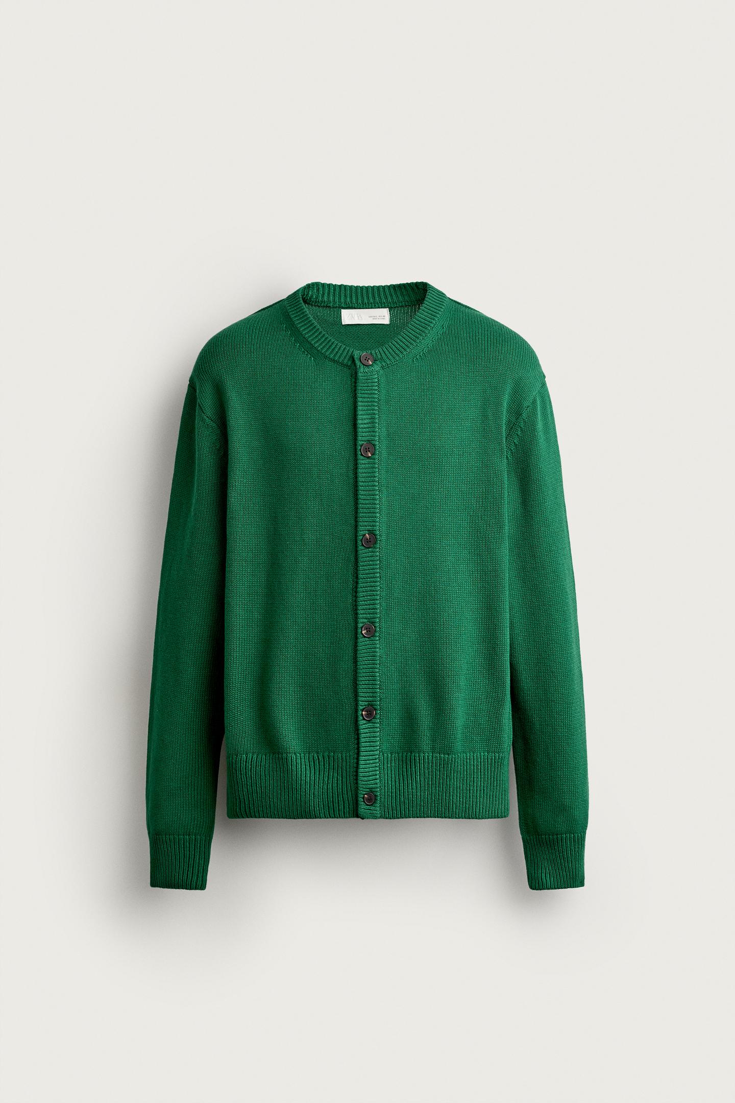 Мужской кардиган Zara Cotton-Blend Relaxed Fit, цвет: Зелёный — фото 7