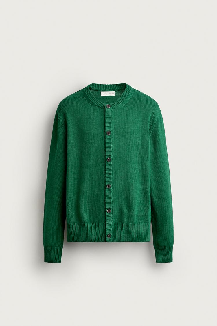 COTTON-BLEND RELAXED FIT CARDIGAN — Green