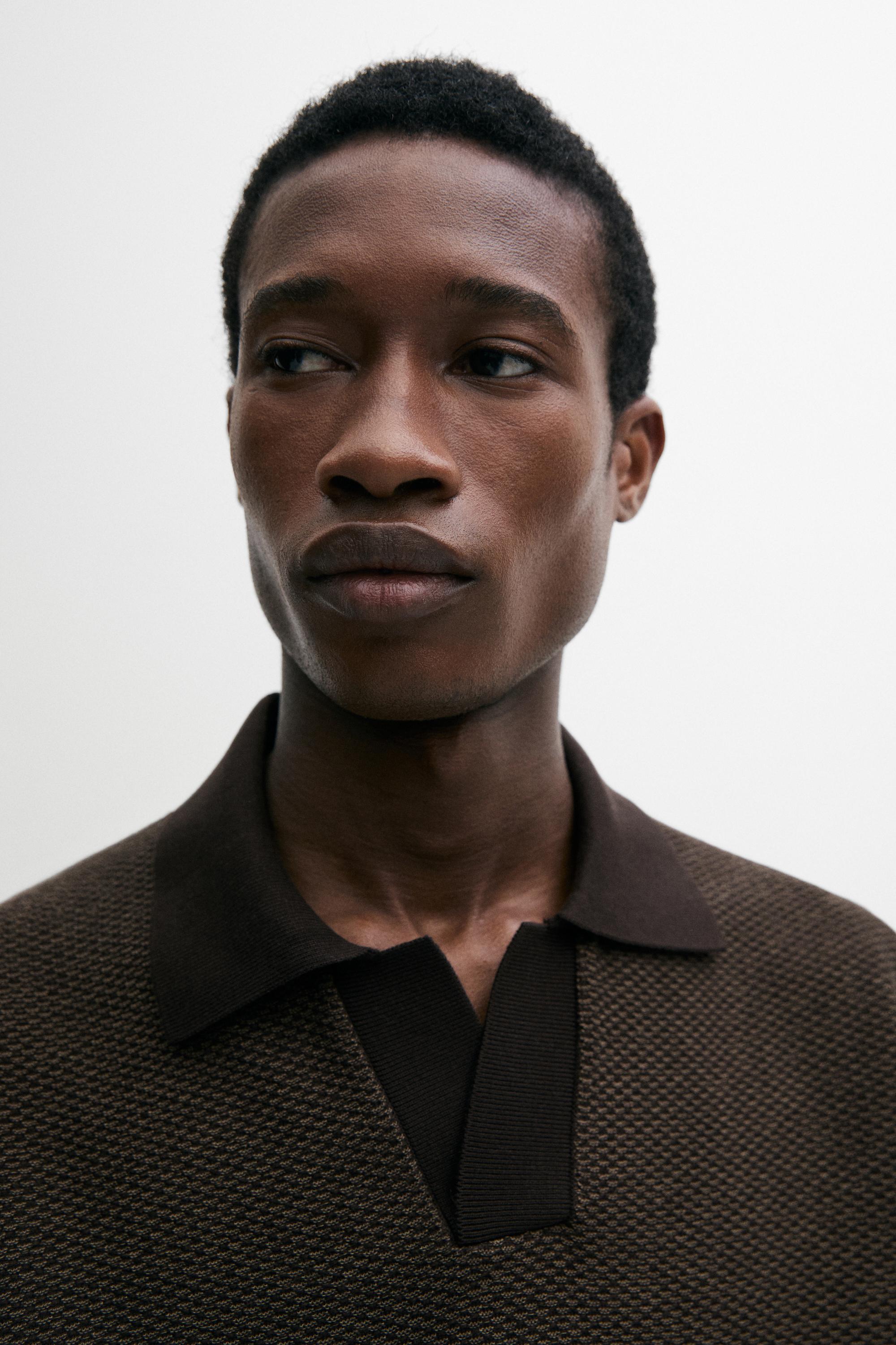 100% cotton textured knit polo sweater