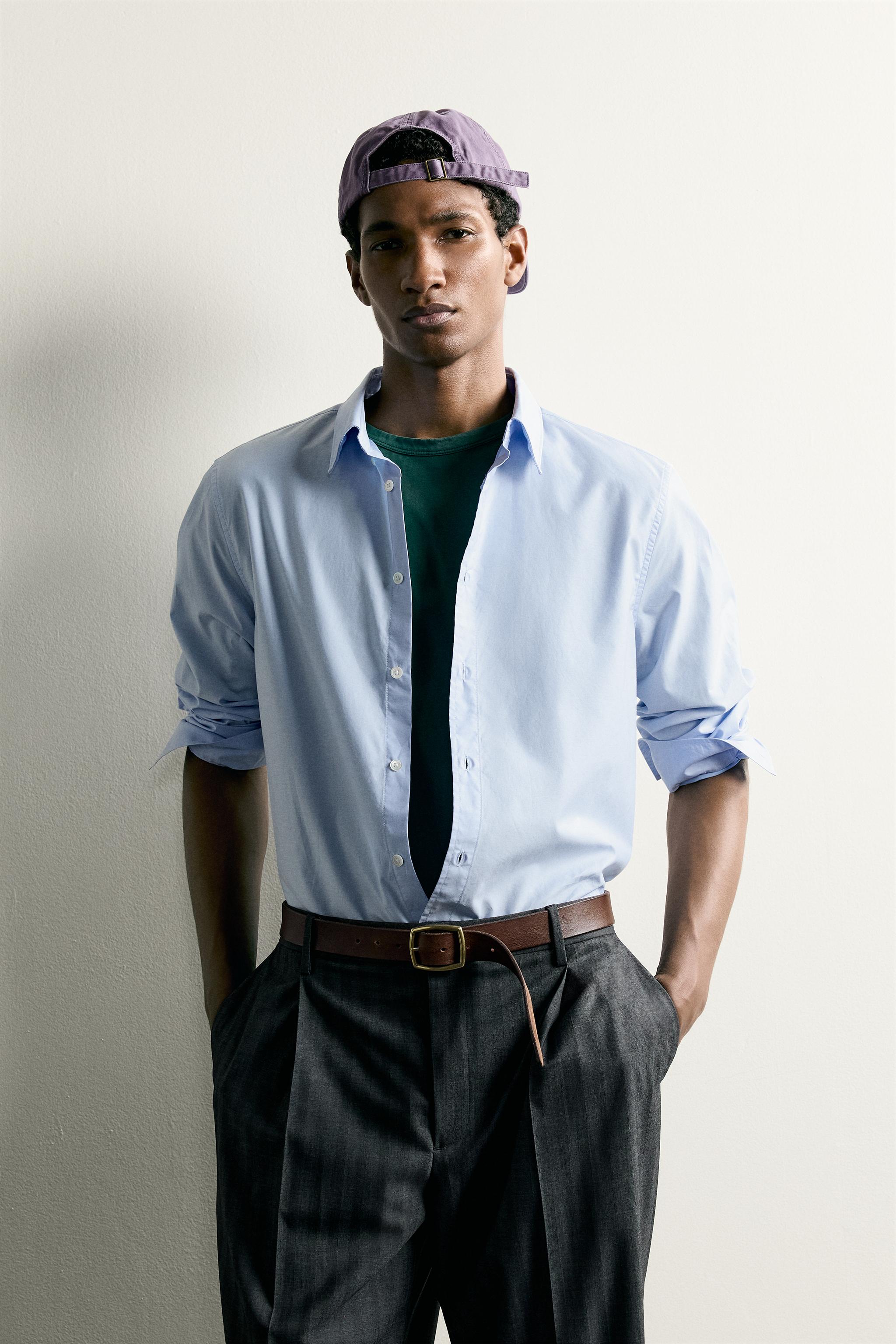 COTTON RELAXED FIT SHIRT — Pastel blue
