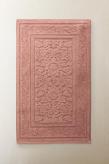 Zara FLORAL JACQUARD BATH MAT - Dark russet