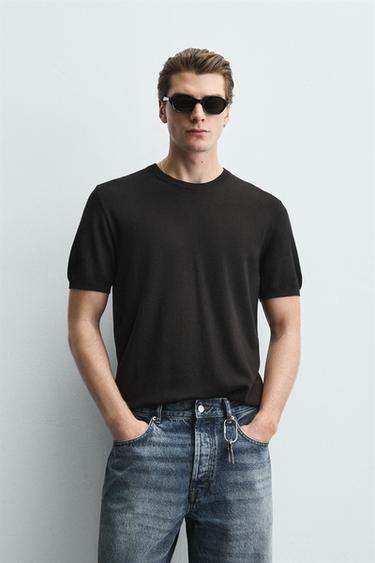 VISCOSE BLEND KNIT T-SHIRT - Black by Zara