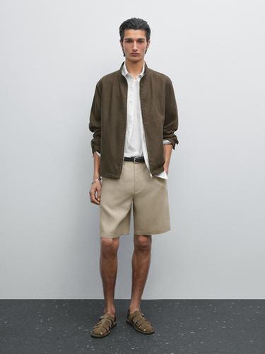 Zara 100% linen semi-jogger fit Bermuda shorts - Sand