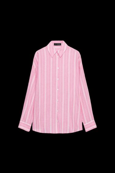 OVERSIZE STRIPED LINEN BLEND SHIRT - Pink / White by Zara - Image 0