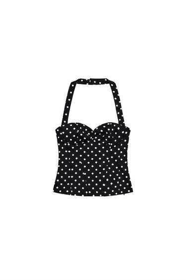 HALTERNECK SWEETHEART NECK TOP WITH DOTS - Black / White by Zara