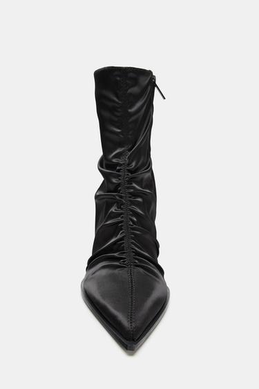 SATIN-EFFECT RUCHED HEELED ANKLE BOOTS - Black by Zara - Image 4