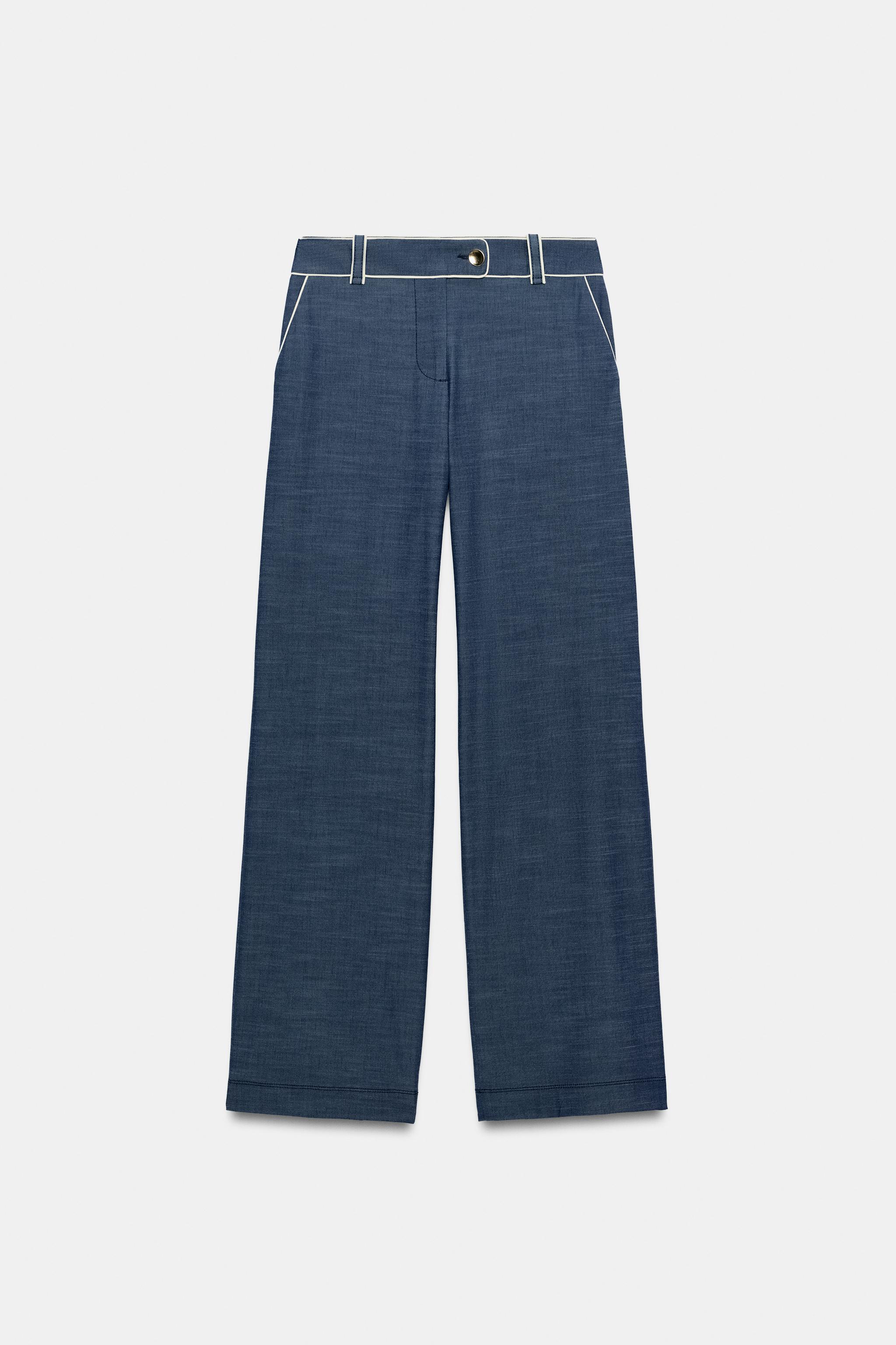 CONTRASTING PIPING WIDE LEG PANTS