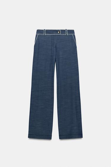 بنطلون عريض ببييهات بلون متدرج - أزرق by Zara