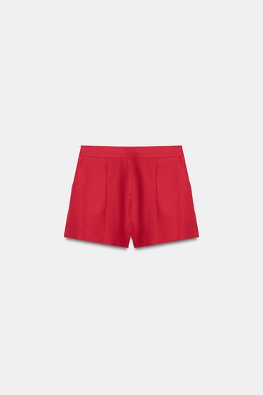 SHORT À PINCES AVEC LIN - Rouge de Zara - Image 5