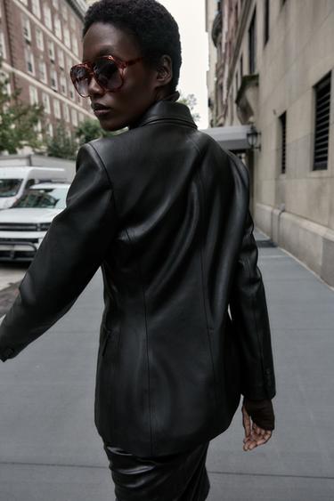 BLAZER CROISÉE MATIÈRE SYNTHÉTIQUE - Noir de Zara - Image 5