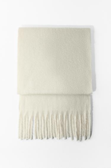 Zara PLAIN FRINGED SCARF - Ecru