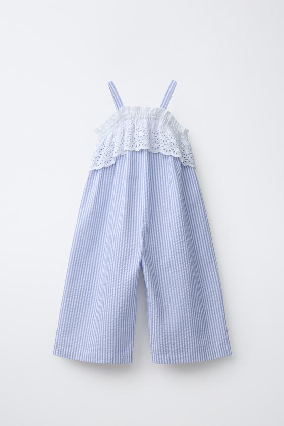 MONO COMBINADO RAYAS Y BORDADO SUIZO - Azul claro de Zara - Imagen 0