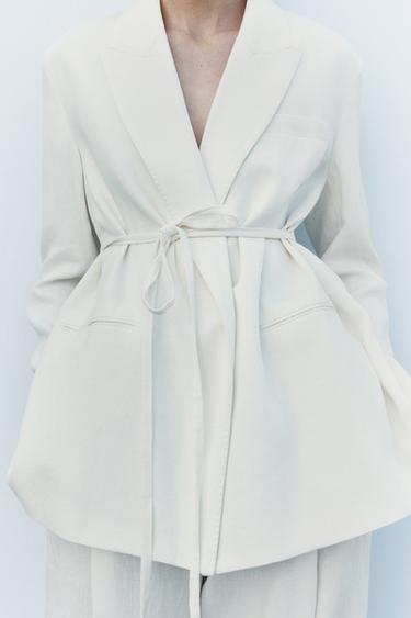 ZW COLLECTION LINEN BLEND BLAZER - Ecru by Zara - Image 1