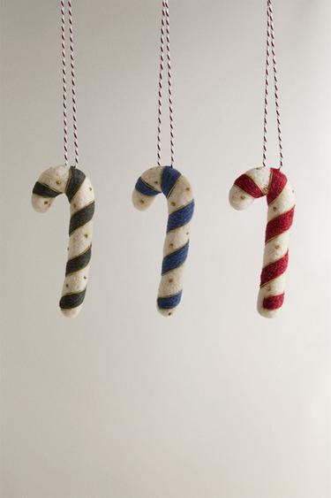 PACK OF FELT CANDY CANE CHRISTMAS TREE DECORATIONS (PACK OF 3) - Multicoloured by Zara - Image 0
