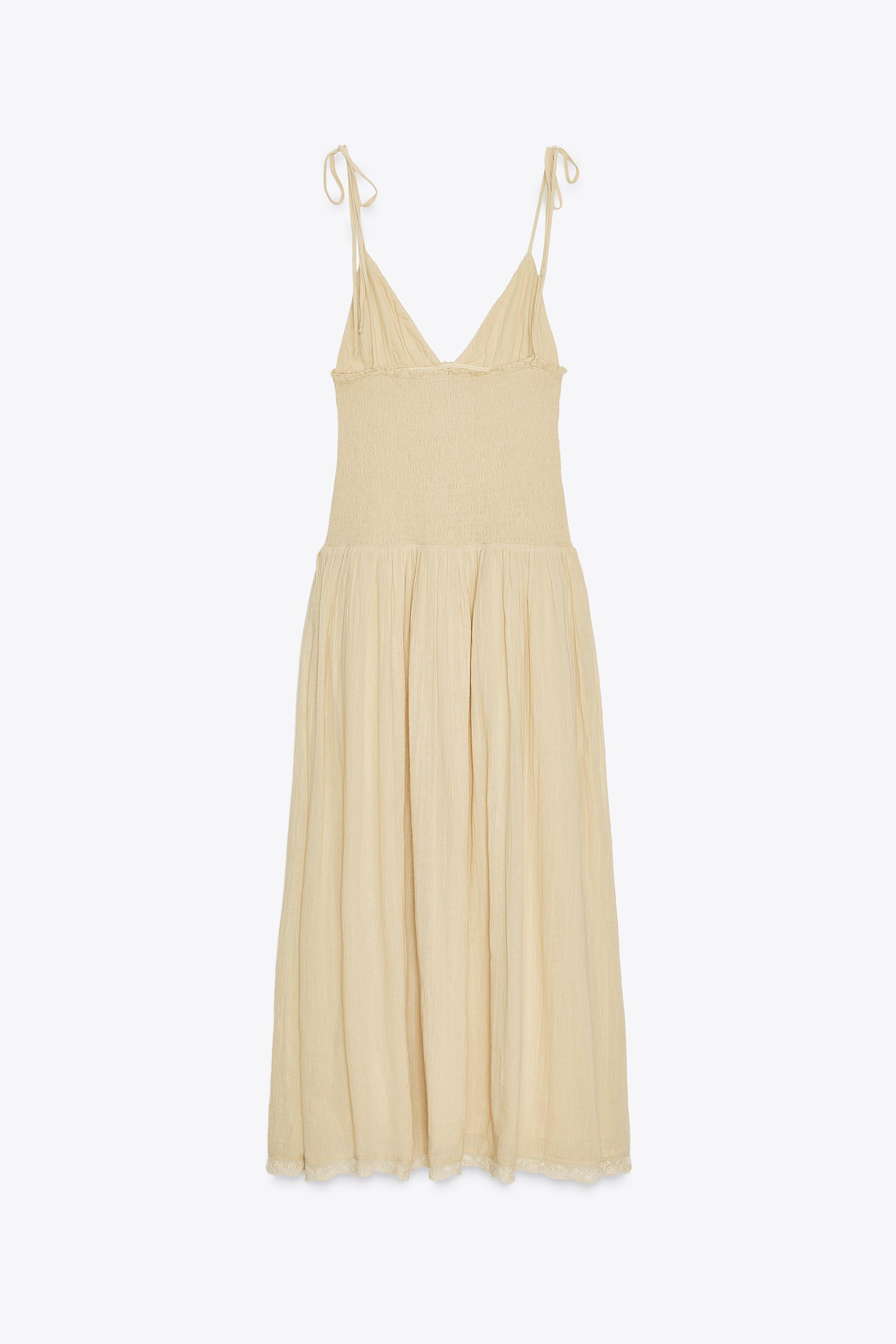 ZARA ハニカムコンビミディワンピース 0881/393 ハニカムコンビミディワンピース - ベージュ | ZARA Japan / 日本