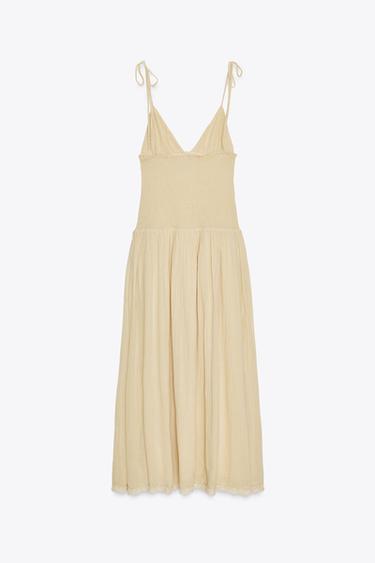 ROBE MIDI EN MATIÈRES VARIÉES NID D'ABEILLE - Beige de Zara - Image 6