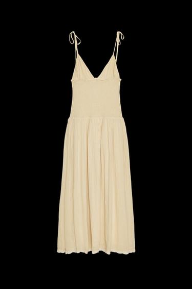 VESTIDO MIDI COMBINADO NIDO DE ABEJA - Beige de Zara