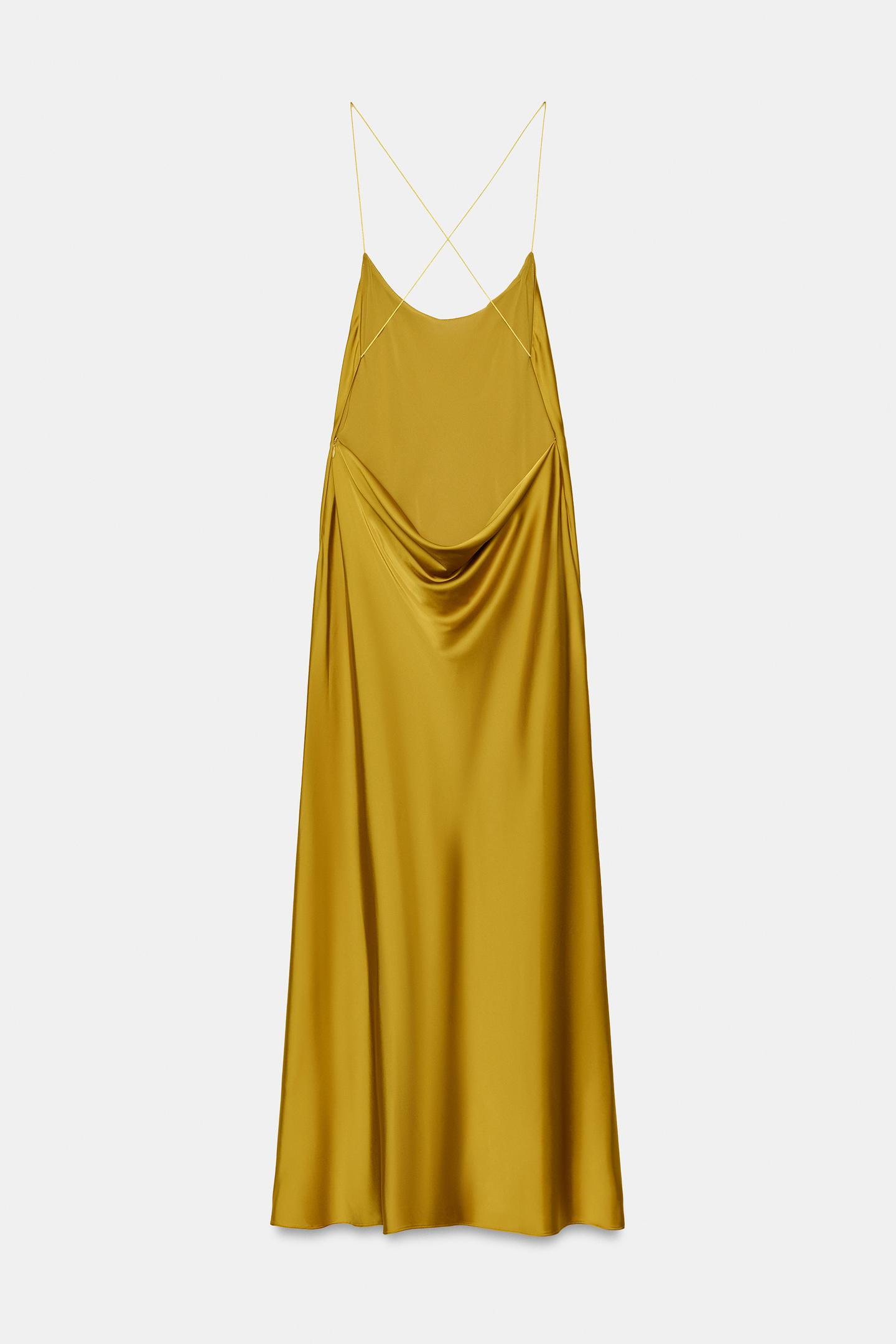 Женское платье Zara Satin Backless MIDI, цвет: Золотой — фото 7