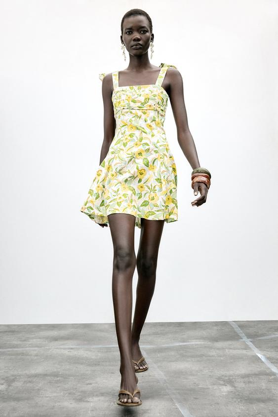 КОРОТКОЕ ПЛАТЬЕ ИЗ СМЕСОВОГО ЛЬНА С ПРИНТОМ — Разноцветный от Zara — изображение 0