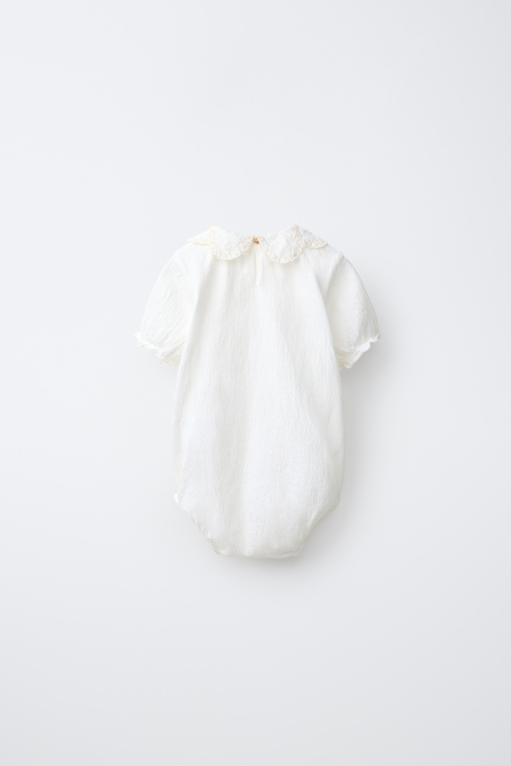 EMBROIDERED COLLAR BODYSUIT — Light ecru