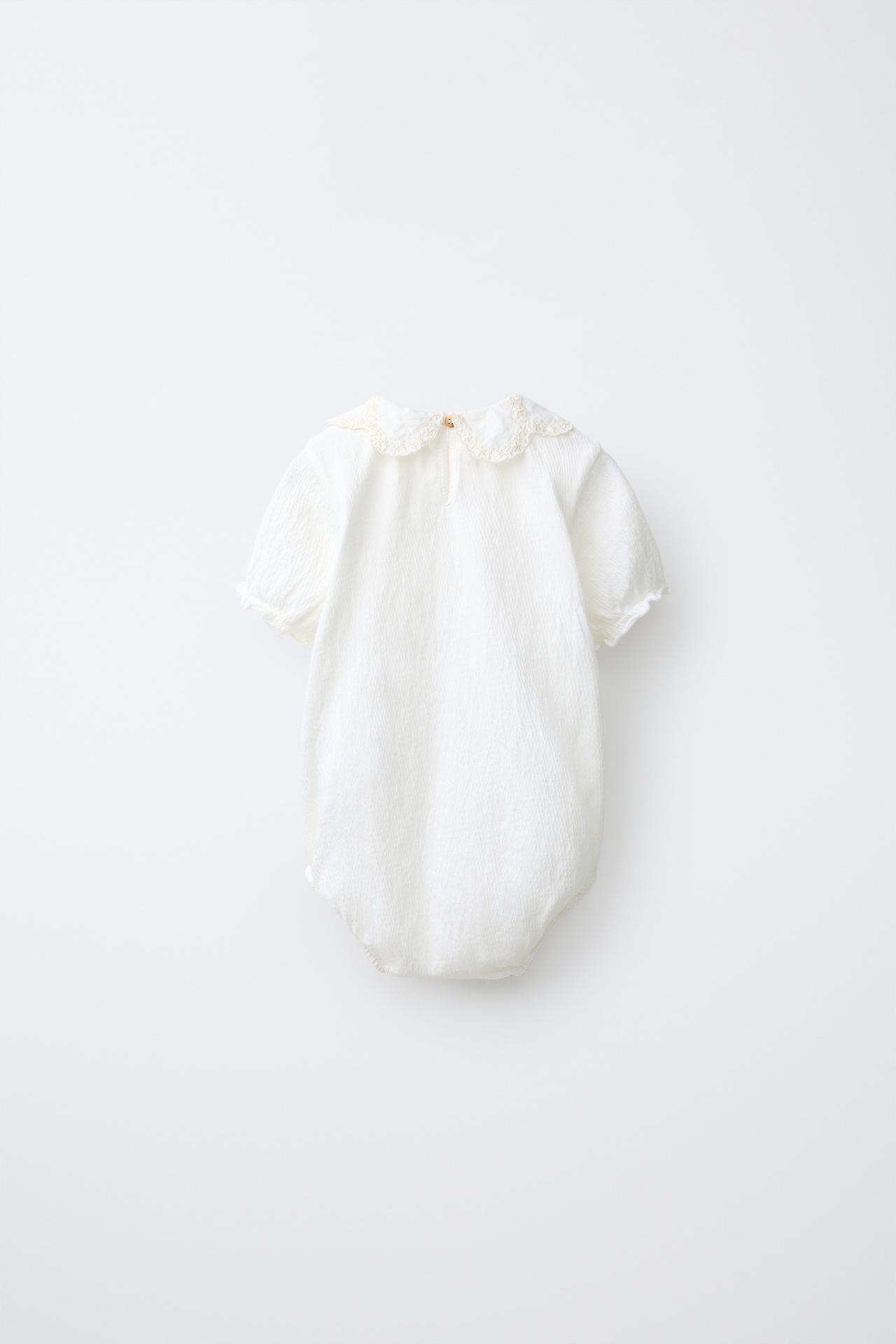 EMBROIDERED COLLAR BODYSUIT — Light ecru
