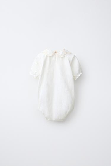 EMBROIDERED COLLAR BODYSUIT — Light ecru 2