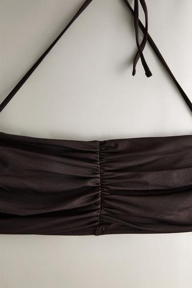GATHERED BEACH BIKINI TOP - Dark brown by Zara - Image 3